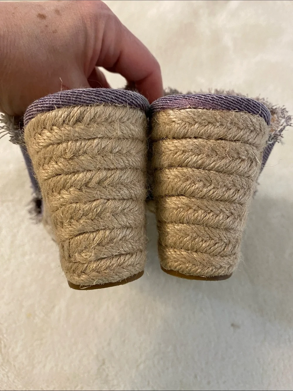 Lucky Brand Women's Madgie Wedge Purple Distressed Denim 7.5